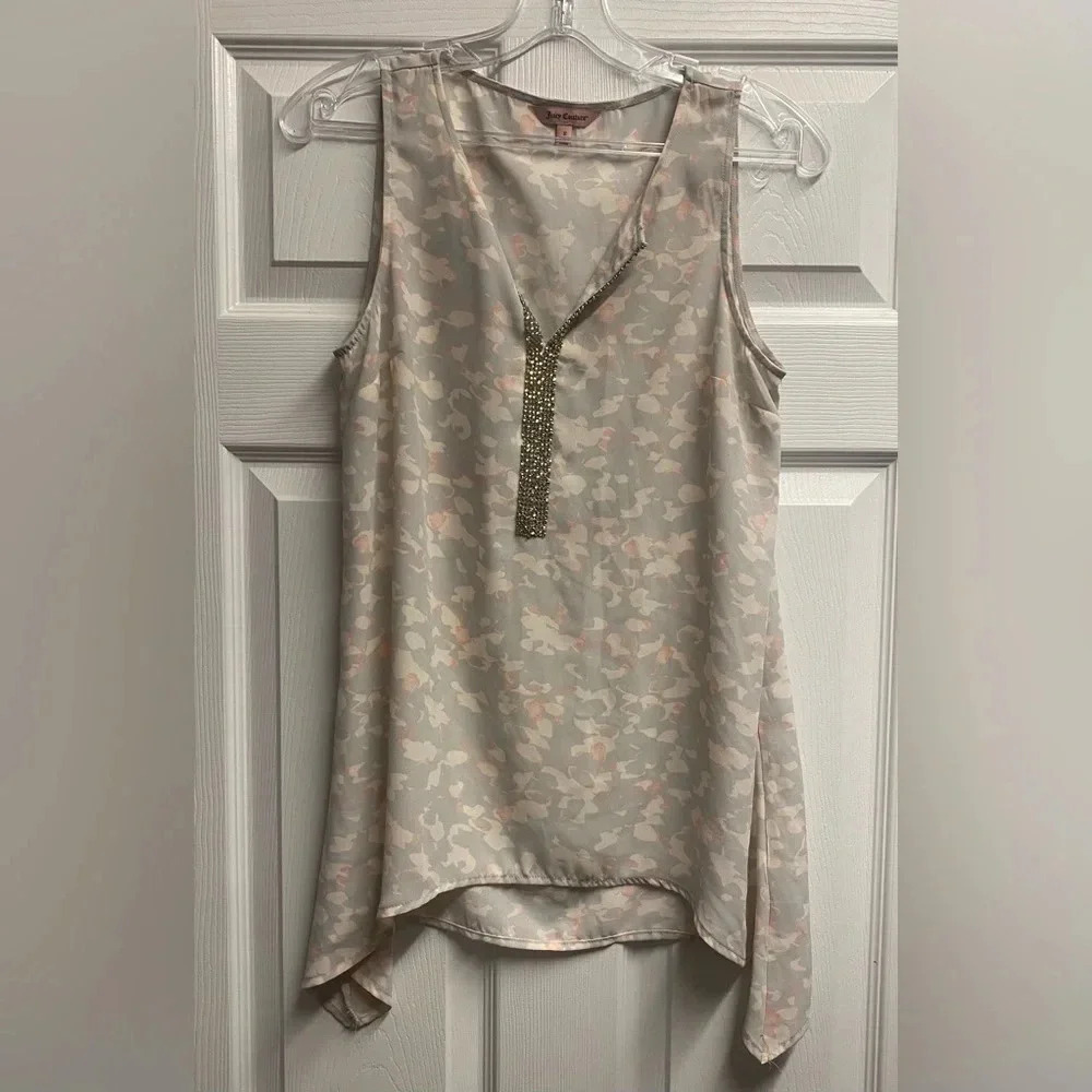 Juicy Couture Pink/Gray Animal Print Top With Rhinestones Size Small